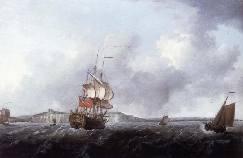 Francis Swaine A large two-decker and a cutter off Dover oil painting image